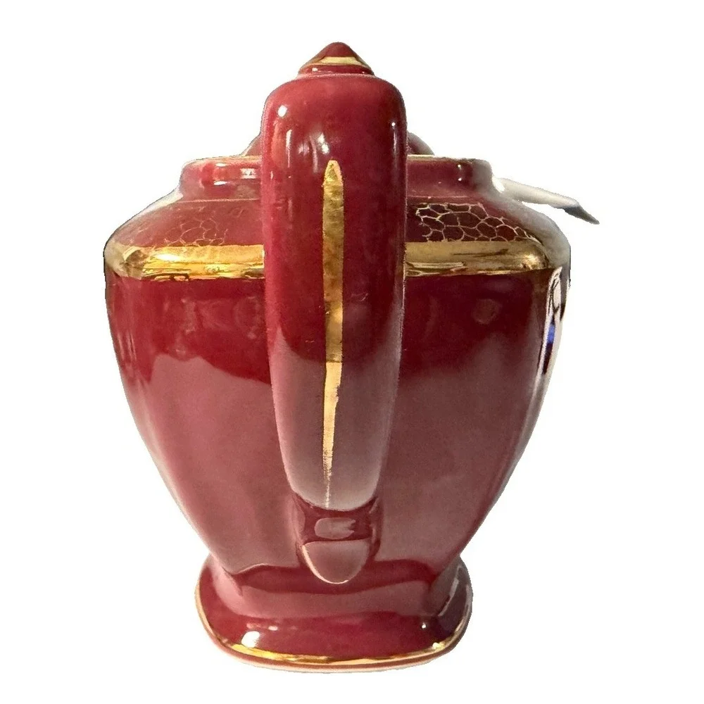 Vintage Hall China 0113 Hollywood Teapot Burgundy Gold Crackle 6 Cup USA